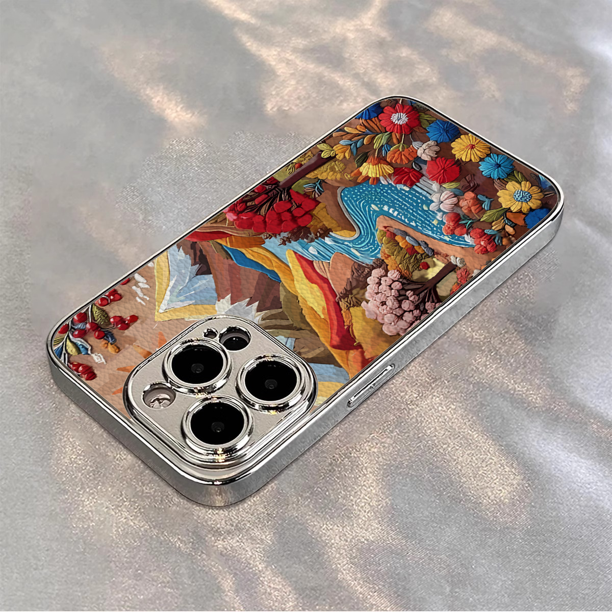 适用苹果电镀油画山川花朵