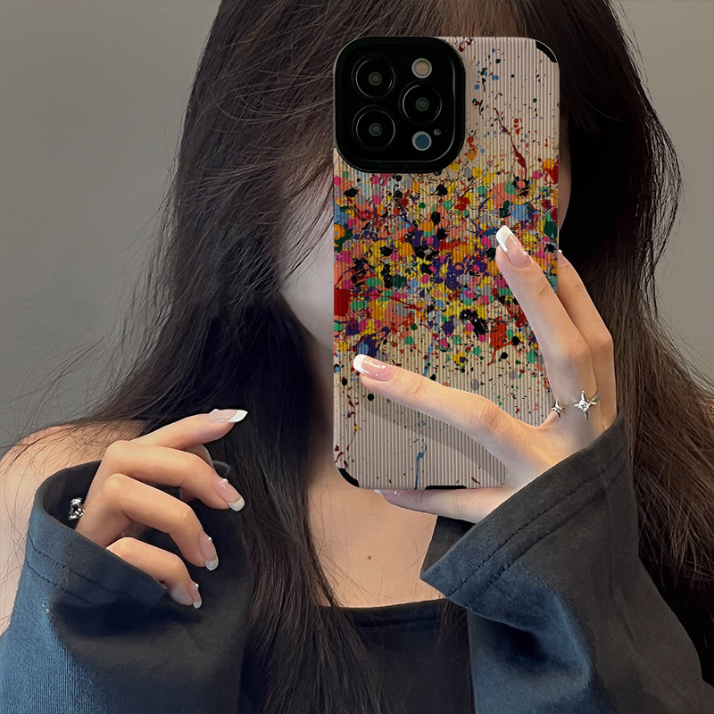 苹果复古皮纹艺术彩色泼墨油画