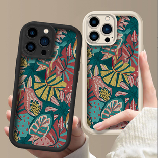 iPhone15pro天眼阶梯小羊皮14全包时尚 缤纷芭蕉叶适用苹果16promax手机壳新款 13创意女12高级感11防摔8保护套