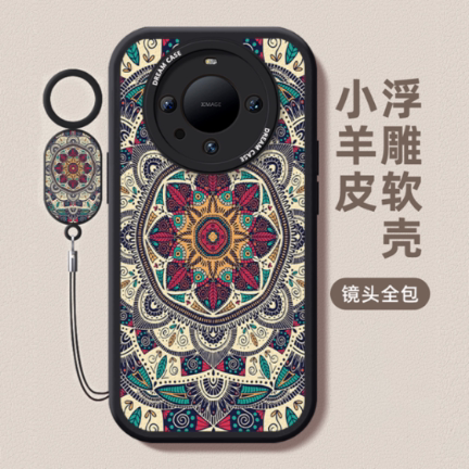 适用华为小羊皮复古图腾带挂绳