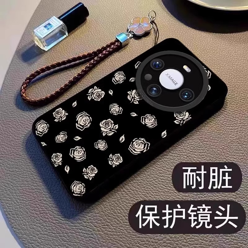 适用华为简约玫瑰花复古挂绳女款