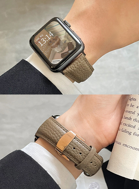 适用苹果iwatch表带s8s7se皮表带applewatchse2手表带watchs8高级感冬天真皮apple watch7/6/5/4代表带女生皮