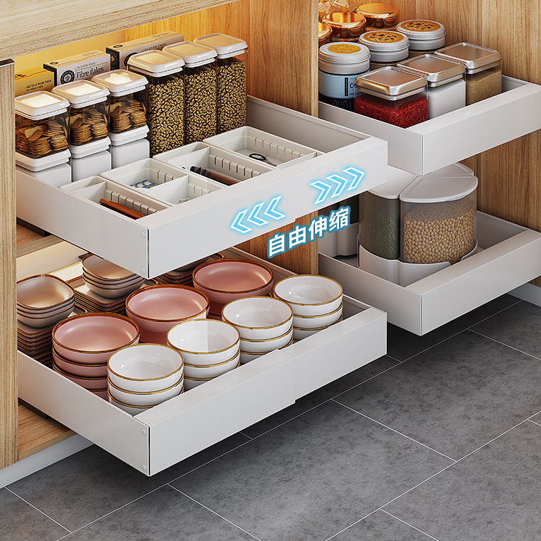 橱柜收纳盒抽屉式可伸缩拉篮