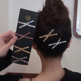 X型闪钻发夹高颜值侧边刘海夹前额后脑勺碎发鸭嘴夹一字夹发饰女