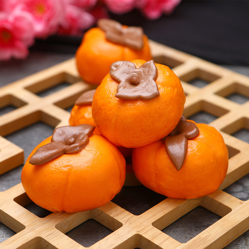 粤食福桔子包子蛋黄流沙馅早茶点心儿童早餐面点柿子包流沙包10个