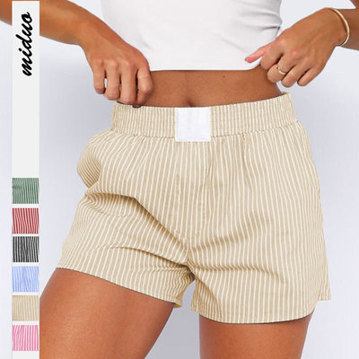 Striped patchwork home sleepwear shorts条纹拼接居家睡裤短裤