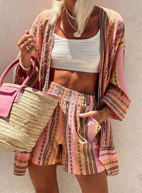 Printed loose top and shorts set 休闲印花宽松上衣短裤套装