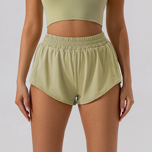 纯色高腰瑜伽运动短裤 Solid color high waisted yoga shorts