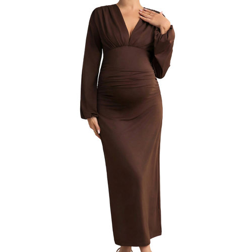 V-neck long sleeved pregnant dress   V 领长袖孕妇连衣裙女