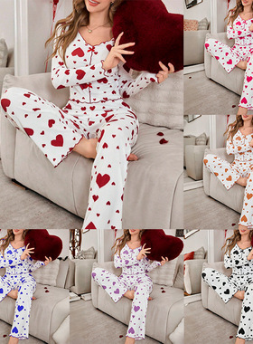 Ear fungus edge heart-shaped pajamas set 木耳边爱心睡衣套装
