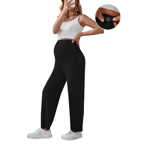 High waisted solid color maternity pants 高腰纯色孕妇长裤女