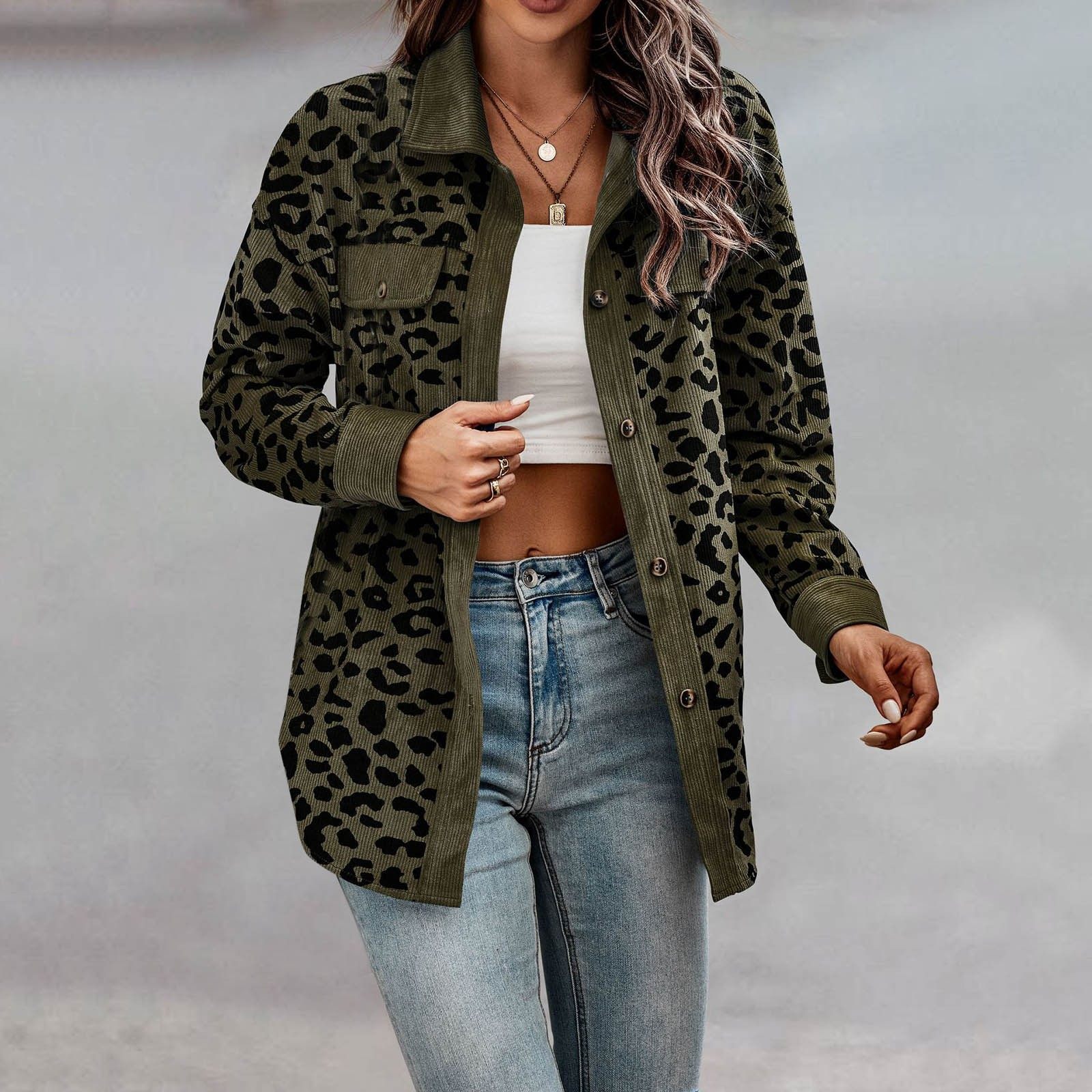 Leopard print jacket long sleeve jacket 豹纹印花夹克长袖外套