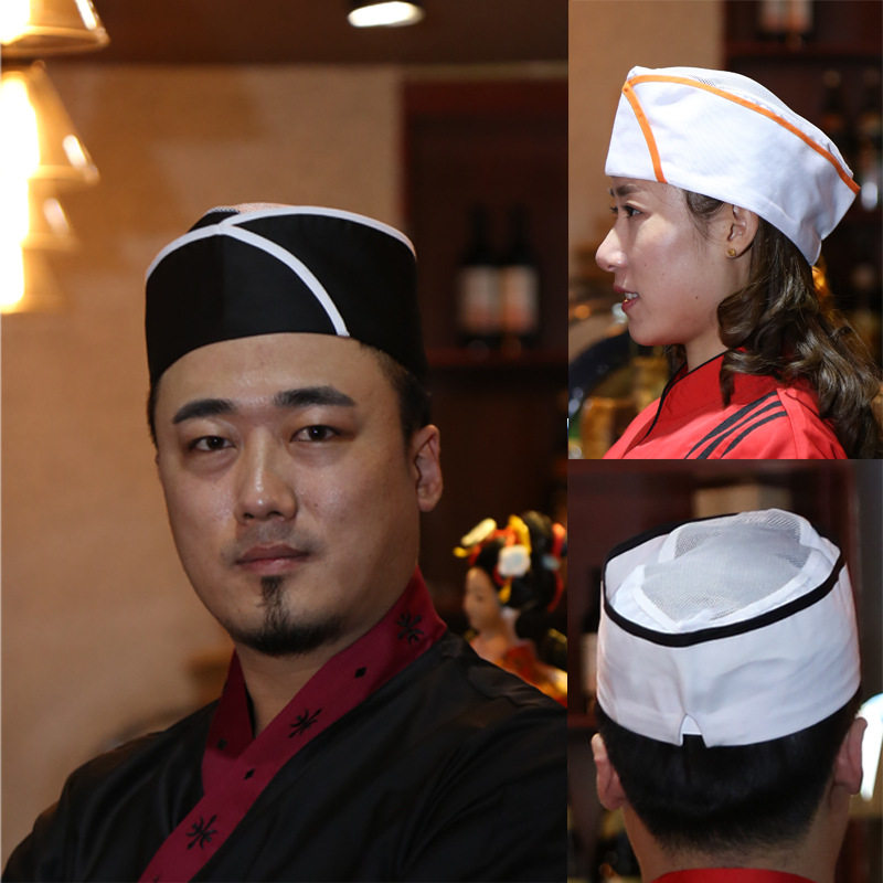 男士厨师帽餐饮专用厨房工作帽船帽食堂涤棉白色透气布帽高端平顶
