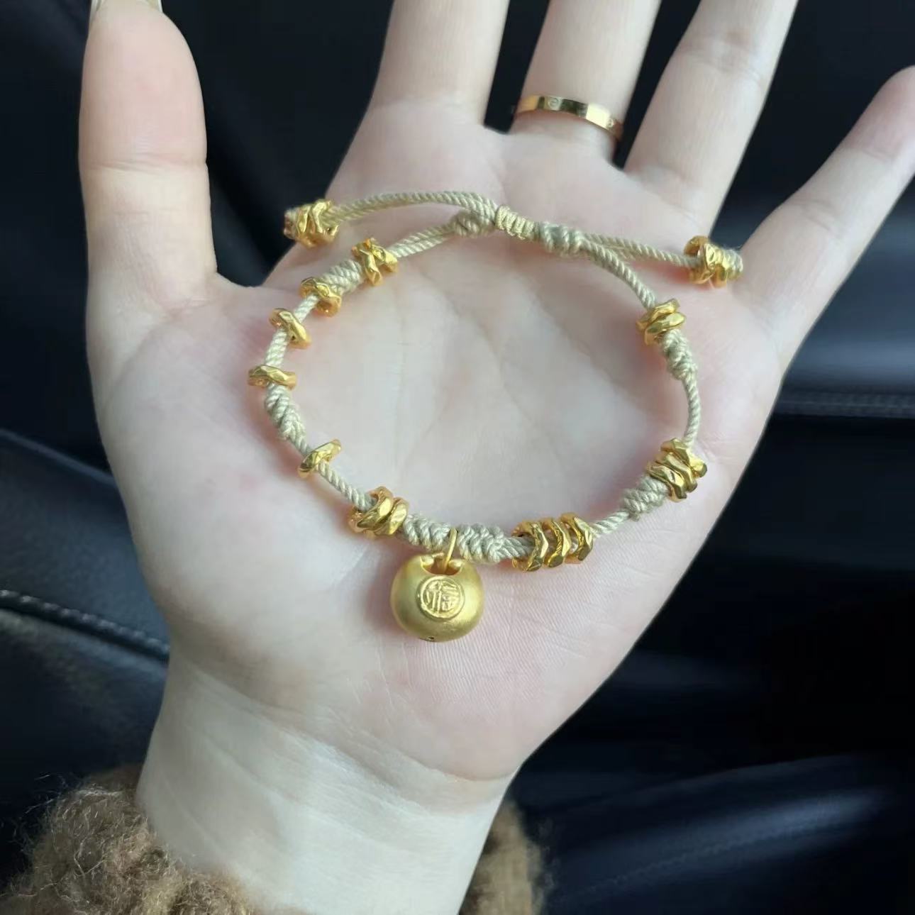 足金999小胖福盘缠手链黄金小金坨吊坠碎金子送女友礼