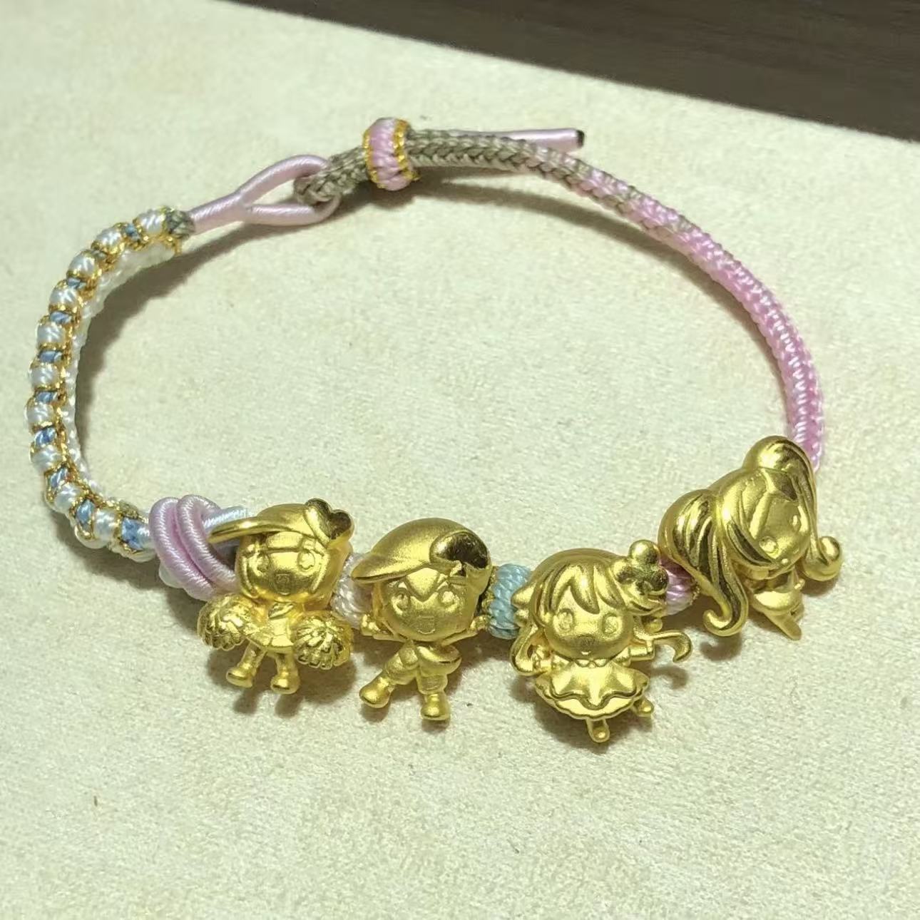 足金999守护甜心蛋黄金日奈森亚梦手链可爱卡通送礼物