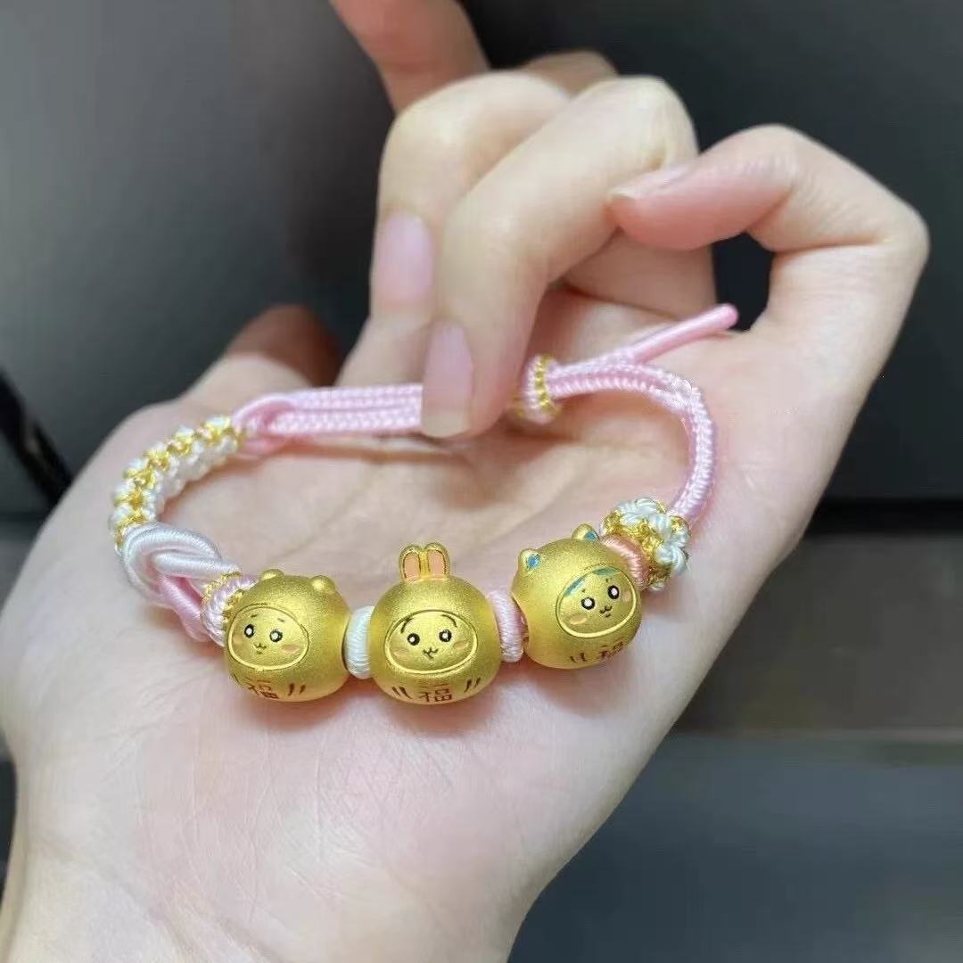 足金999Chiikawa达摩吉伊小八哈奇乌萨奇黄金情侣手链