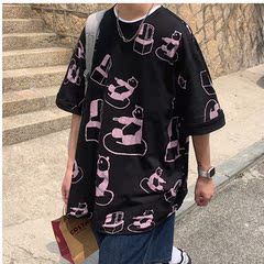 韓版短袖寬鬆潮流五分袖夏季港風情侶裝