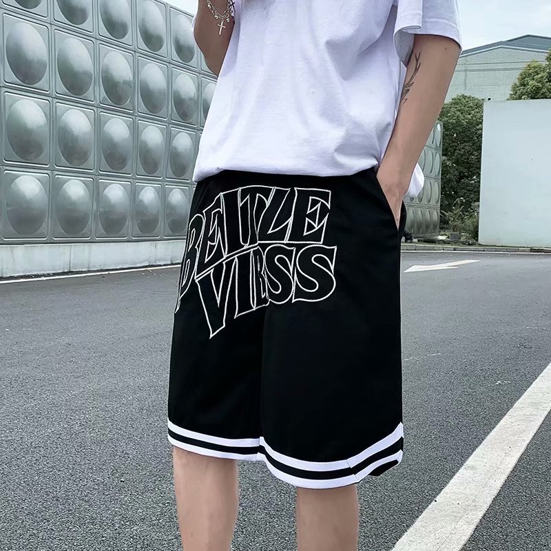 Summer new retro style sports shorts Capris letter embroidery high street basketball pants men
