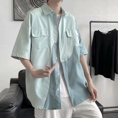Irregular color matching short sleeve shirt men's summer trend Harajuku loose fashion casual shirt