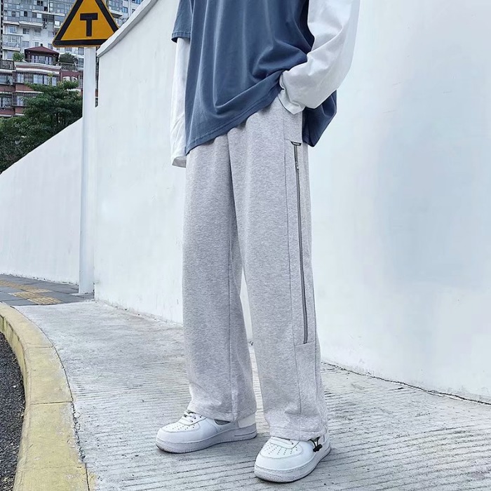 Summer new double zipper nine point guard pants, Japanese simple drawstring and versatile pants