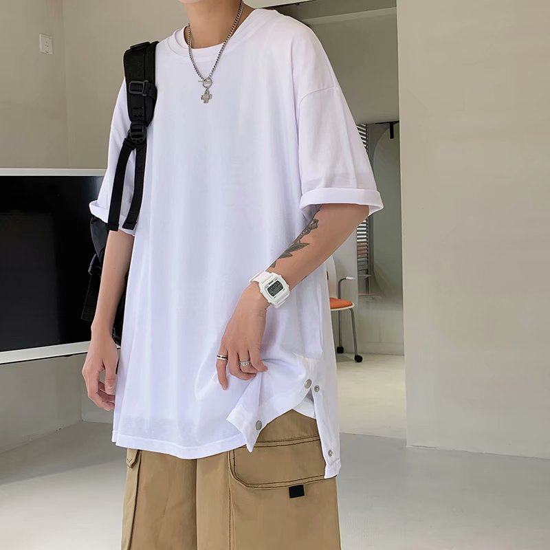 Short sleeve t-shirt men's fashion: Korean version handsome and versatile, loose solid color T-shirt, split breasted
