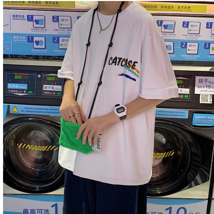 韓版短袖恤男寬鬆潮流百搭夏季港風情侶裝炸街五分袖潮