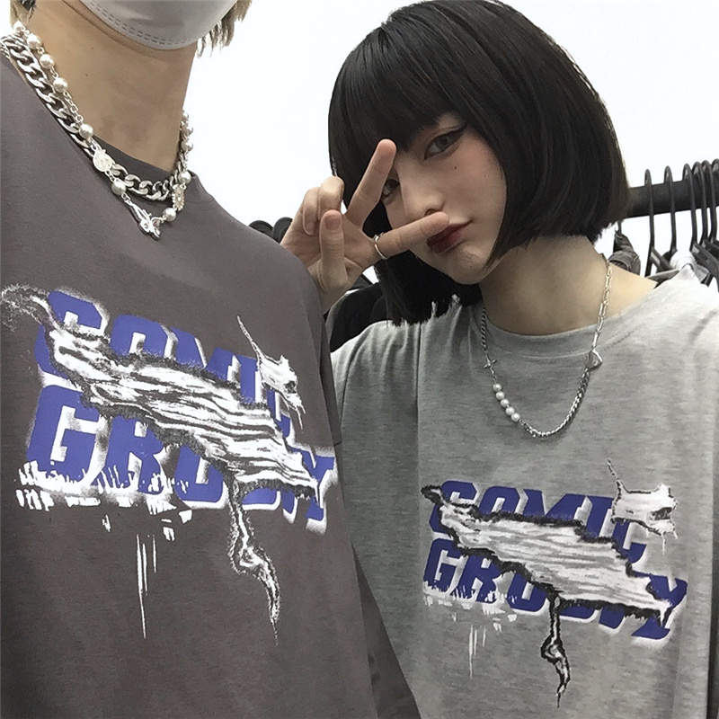 Original ins same retro American alphabet print loose and versatile short sleeve T-shirt for men and women