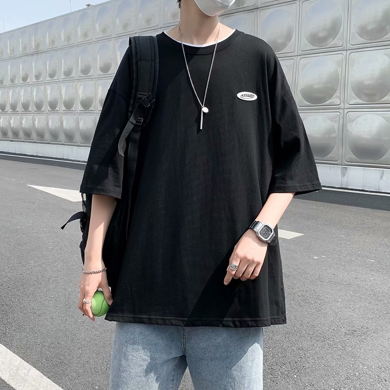 Summer Korean solid versatile half sleeve Hong Kong style trendy relaxed T-shirt