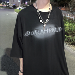 原創夏季新款復古壓花直噴字母工藝簡約寬鬆恤