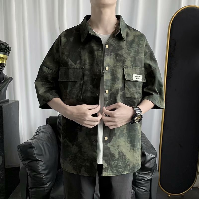 Chao brand camouflage short sleeve shirt original bed BF wind loose couple Multi Pocket tooling tie dyed shirt
