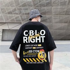 Hong Kong style one eye print short sleeve men's Harajuku round neck couple half sleeve 5 / 5 sleeve loose T-shirt