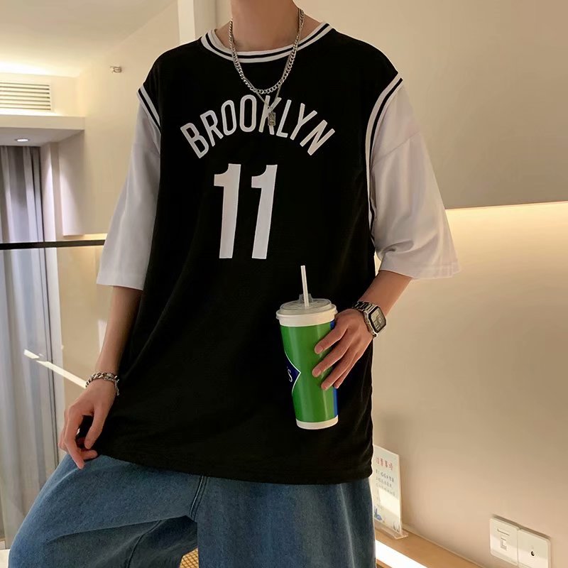 Basketball wear summer BF wind vacation two loose sports T-shirt youth trend versatile Jersey