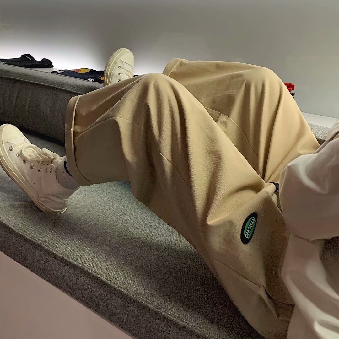 春款男休閒褲工裝貼標百搭韓版九分褲