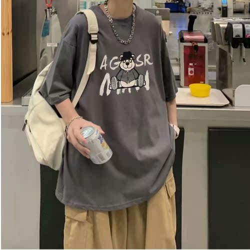 半袖潮牌2021夏季新款ins個性印花寬鬆圓領百搭短袖t恤