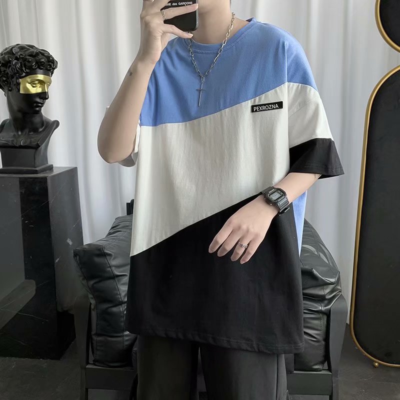 拼色t恤夏季短袖潮流衣服ins港風日系寬鬆半袖上衣