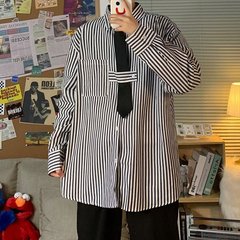 Versatile striped Long Sleeve Shirt Men's fashion clothes loose youth coat