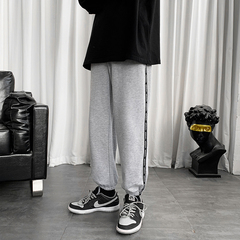 織帶字母春款休閒褲港風中性男女褲子