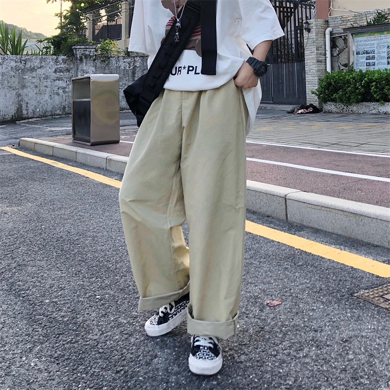 Korean Trend men's and women's casual pants Japanese retro wide leg pants loose solid base