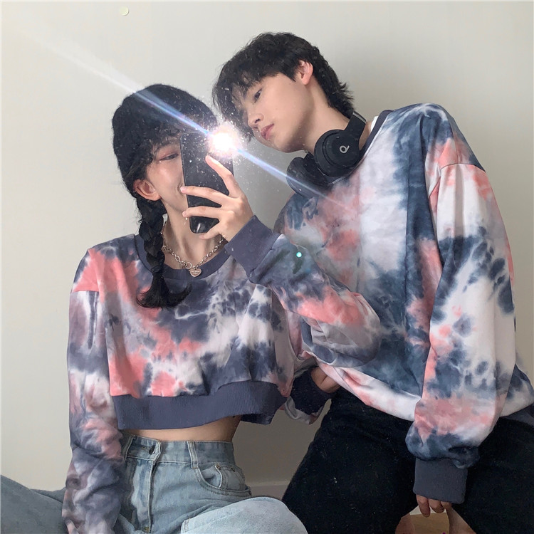 Short style / / long style - original new loose style long and short style couple's tie dyeing for male and female students