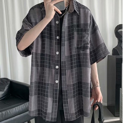 Plaid Shirt Men's Japanese thin lazy shirt in summer