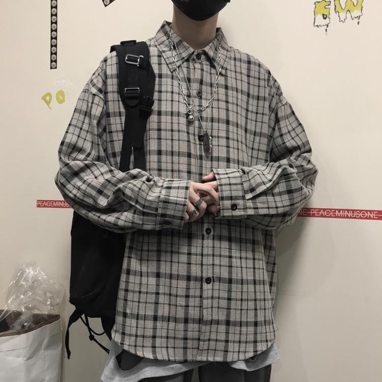 春季新款韓國INS復古港味潮格子墜感長袖襯衫男女款