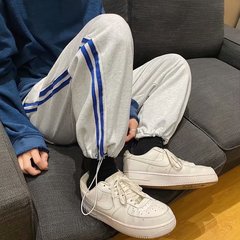 運動褲男女新款寬鬆束腳闊腿褲灰色休閒衛褲