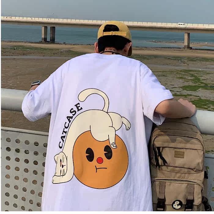 夏季短袖恤男寬鬆潮流百搭夏季港風情侶裝炸街五分袖潮