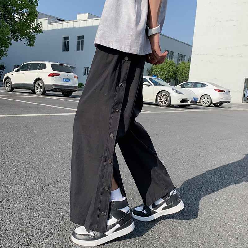 Breasted pants men's basketball training pants side button sports women's leisure full open students' loose floor pants