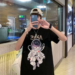 Astronaut print short sleeve T-shirt 21 new summer loose tide brand ins large half sleeve top