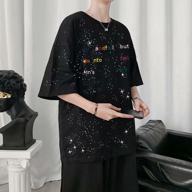 New flash star print short sleeve T-shirt and loose half sleeve Hong Kong Style T-shirt for men and women