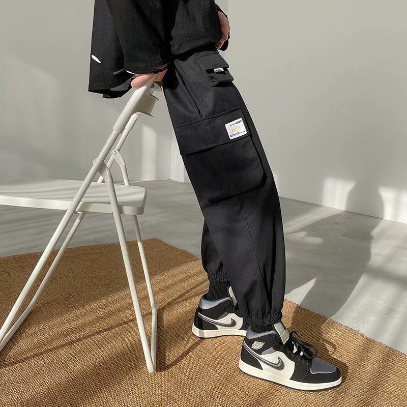 Lazy new versatile trend overalls Hong Kong Style Capris fashionable loose youth pocket