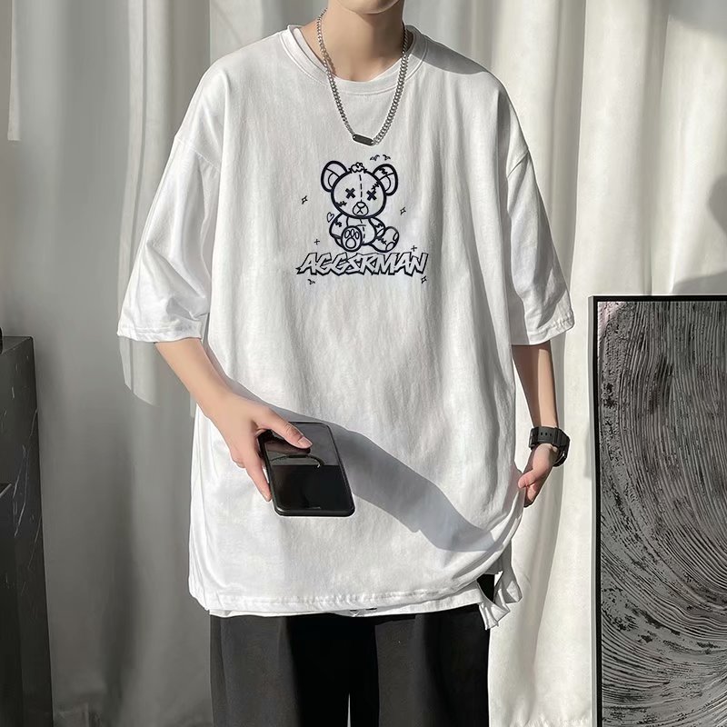 Hong Kong style simple printing loose short sleeve T-shirt summer round neck versatile half sleeve Quarter Sleeve T-Shirt