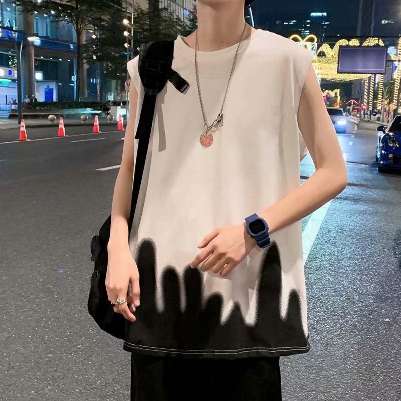 Summer sleeveless T-shirt men's Hong Kong Style loose trend casual vest Korean style versatile jacket