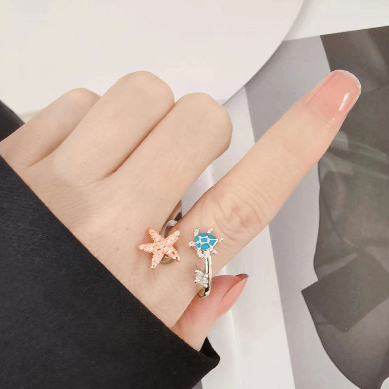 奥特莱斯折扣店清仓活口乌龟海星戒指女气质时尚高级感卡通指环